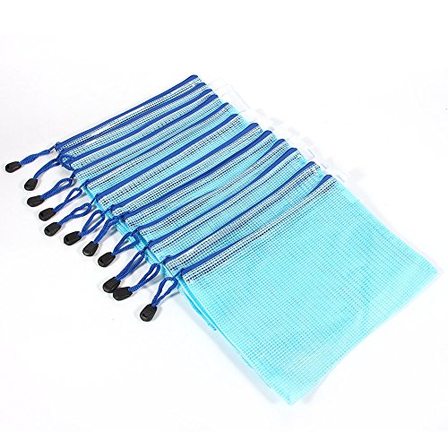 12 Pack Dokumententasche A5, PVC Reißverschlussbeutel Mesh Taschen Set Wasserdicht Zipper Beutel für Datei, Papier, Dokumente, Kosmetika und Reiseutensilien (Blau) von GOTOTOP