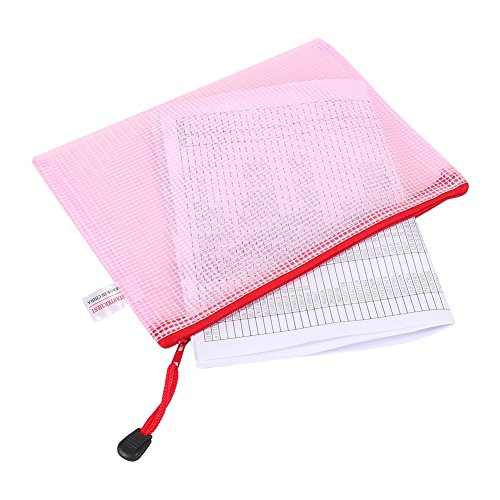 12 Pack Dokumententasche Größe A5, PVC Reißverschlussbeutel Mesh Taschen Set Wasserdicht Zipper Beutel für Datei, Papier, Dokumente, Kosmetika und Reiseutensilien (Rot) von GOTOTOP