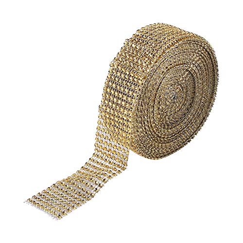 8 Reihen Strassband, Diamant-Netzwickelrolle Kunstkristall-Strassband für Hochzeitstorten, Babyparty, Geburtstagsdekoration, 1,4 Zoll x 10 Yards(Gold) von GOTOTOP