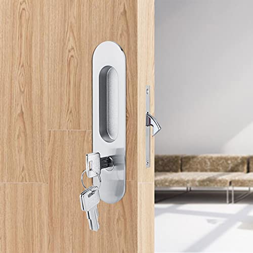 GOTOTOP Schiebetürschloss aus Zinklegierung, Unsichtbares Türschloss, Griff mit 3 Schlüsseln für Möbelbeschläge für Schiebetüren aus Holz(Silber-) von GOTOTOP