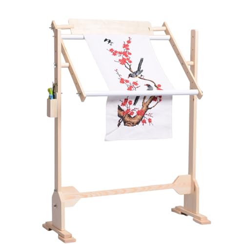 GOTOTOP Stickrahmen-Set, Kreuzstichrahmen, Verstellbarer Rahmen Stickerei Ständer, Holzbodenhalterung, Stickrahmen, Nährahmen, M von GOTOTOP