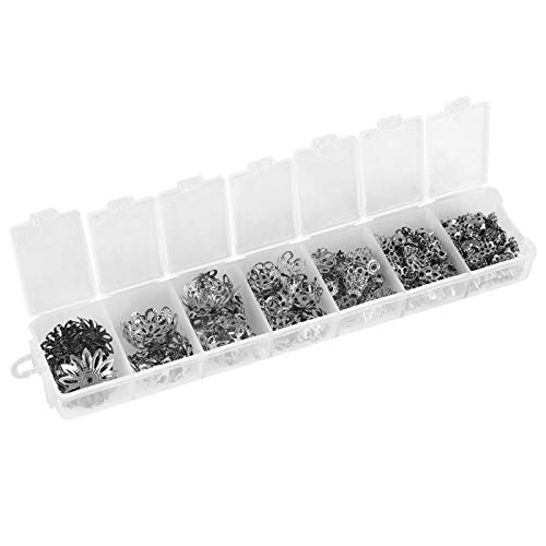 GOTOTOP Spacer Cap Bead Flower 300 Stück 7Größe Metall Perlenkappen Findings Flower Jewelry Endkappen Perlen Vintageparts DIY Schmuck, 6,8,9,10,12,15,16mm(Silber) von GOTOTOP