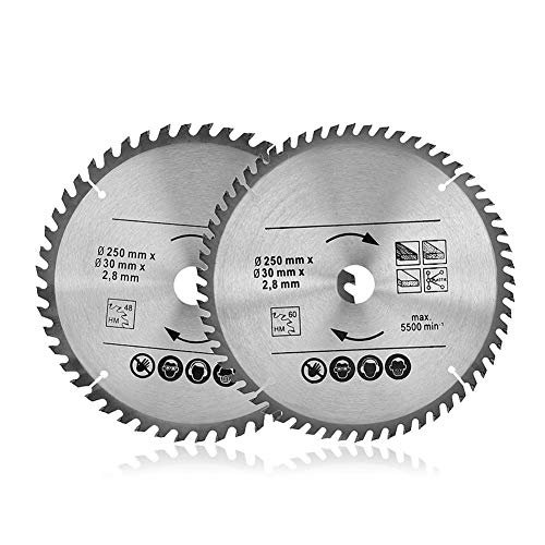 Kreissägeblatt 250 mm für Holz mit 48T&60T Hartmetallzähnen 2 Stücke Kappsägeblatt Sägeblatt zum besonders schnellen Arbeiten aus Hartmetall Kreissägeblatt 250 mm für Holz mit 48T&60T Hartmetallzähnen 2 Stücke Kappsägeblatt Sägeblatt zum besonders schnellen Arbeiten aus Hartmetall von GOTOTOP