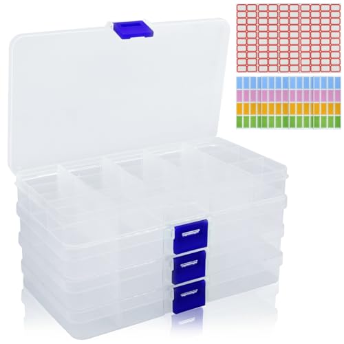 GOTRUST 15 Fächer Aufbewahrungsbox, 4pcs Verstellbare Sortierboxen für Kleinteile, Clear Sortimentskasten Schmuck, Plastik Sortierbox mit Unterteilungen für Perlen Schrauben Ohrringen von GOTRUST