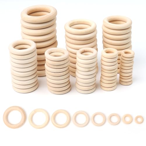 GOTRUST Holzringe zum Basteln, 80pcs Unvollendete Makramee Holzring, Natürliche Holz Ringe, Holz Hoop Gardinenringe für DIY Schmuck Anhänger Hängende Dekoration (Ø 20 25 30 35 40 45 50 55mm) von GOTRUST