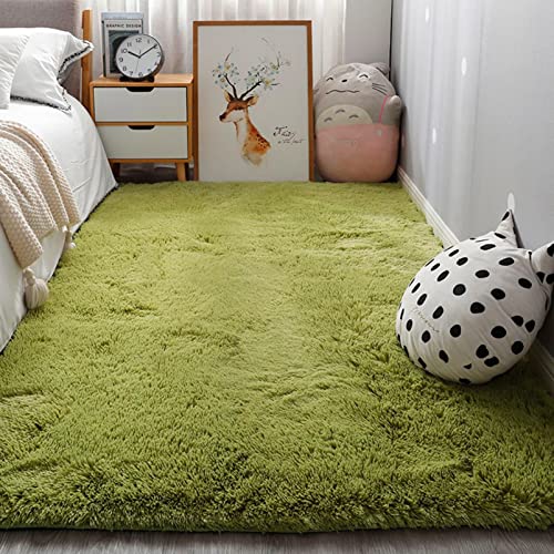 Langflor Teppich 140x140cm Moderne Flauschige Anti-Rutsch-Weich Batik-Teppiche für Spielmatte für Kinder Baby Mädchen Schlafzimmer Kinderzimmer, Grün A von GOUER
