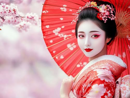 5D Diamond Painting Geisha, Rosa Diamond Painting Erwachsene Kinder, DIY Crystal Art Bilder Basteln Erwachsene Anfänger Set für Heim Schlafzimmer Wand Deko Wohnzimmer, Geschenke Frau 20x30cm EB-KXK von GOUFEENG
