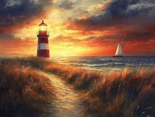 5D Diamond Painting Segelboot, Leuchtturm Diamond Painting Erwachsene Kinder, DIY Crystal Art Bilder Basteln Erwachsene Anfänger Set für Heim Schlafzimmer Wohnzimmer Deko, Geschenke 50x65cm O9-R70 5D Diamond Painting Segelboot, Leuchtturm Diamond Painting Erwachsene Kinder, DIY Crystal Art Bilder Basteln Erwachsene Anfänger Set für Heim Schlafzimmer Wohnzimmer Deko, Geschenke 50x65cm O9-R70 von GOUFEENG