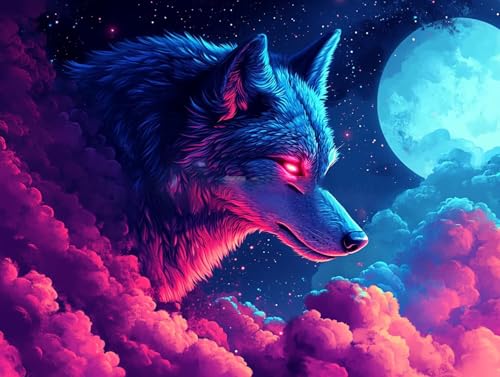 5D Diamond Painting Wolf, Mond Diamond Painting Erwachsene Kinder, DIY Crystal Art Bilder Basteln Erwachsene Anfänger Set für Heim Schlafzimmer Wand Deko Wohnzimmer, Geschenke Frau 60x80cm O6-T86 5D Diamond Painting Wolf, Mond Diamond Painting Erwachsene Kinder, DIY Crystal Art Bilder Basteln Erwachsene Anfänger Set für Heim Schlafzimmer Wand Deko Wohnzimmer, Geschenke Frau 60x80cm O6-T86 von GOUFEENG
