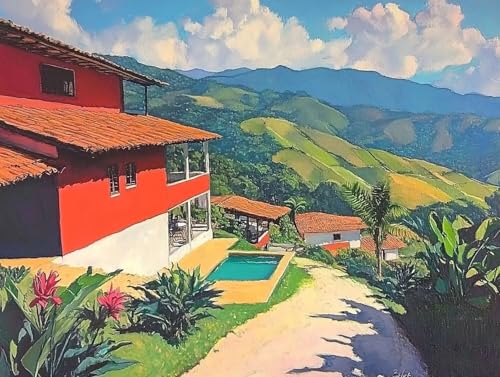 Häuser Diamond Painting Erwachsene Groß XXL 40x55cm, 5D Diamond Painting Rot, DIY Runden Steine Kristall Kunst Basteln Erwachsene Anfänger Set, Wand Deko Wohnzimmer, Geschenke für Frauen 4L-126 von GOUFEENG