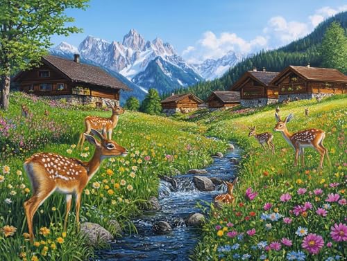 Holzhaus Diamond Painting Erwachsene Groß XXL 20x30cm, 5D Diamond Painting Reh, DIY Runden Steine Kristall Kunst Basteln Erwachsene Anfänger Set, Wand Deko Wohnzimmer, Geschenke für Frauen AD-8ZN von GOUFEENG