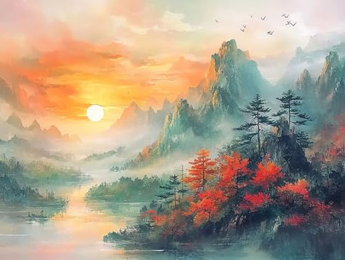 Landschaft Diamond Painting Erwachsene Groß XXL 60x80cm, 5D Diamond Painting Sonnenuntergang, DIY Runden Steine Kristall Kunst Basteln Erwachsene Anfänger Set, Wand Deko Wohnzimmer, Geschenke AB-E50 von GOUFEENG