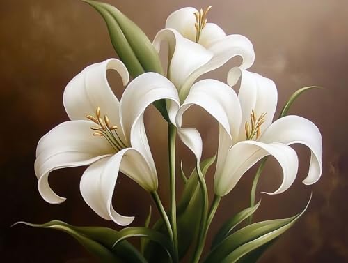 Lilie Diamond Painting Erwachsene Groß XXL 25x35cm, 5D Diamond Painting Weiß, DIY Runden Steine Kristall Kunst Basteln Erwachsene Anfänger Set, Wand Deko Wohnzimmer, Geschenke für Frauen W9-14W von GOUFEENG