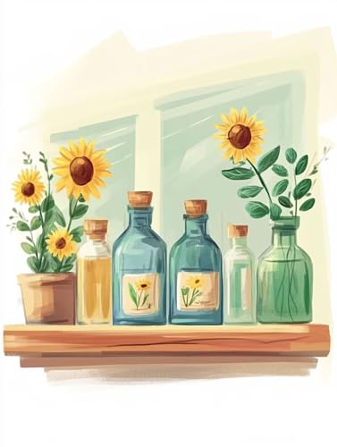 Malen Nach Zahlen Erwachsene Blume, Sonnenblume Malen Nach Zahlen ab 7 Jahre Mädchen Geschenk, DIY Painting by Numbers Kinder Anfänger Handgemalt Leinwand (60x80cm) Rahmenlos, Wanddeko Aesthetics 0Y-G von GOUFEENG
