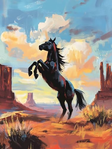 Malen Nach Zahlen Erwachsene Horse, Landschaft Malen Nach Zahlen ab 7 Jahre Mädchen Geschenk, DIY Painting by Numbers Kinder Anfänger Handgemalt Leinwand (60x80cm) Rahmenlos, Wanddeko Aesthetics 49-J von GOUFEENG