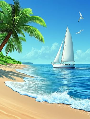 Malen Nach Zahlen Erwachsene Ozean, Boot Malen Nach Zahlen ab 7 Jahre Mädchen Geschenk, DIY Painting by Numbers Kinder Anfänger Handgemalt Leinwand (80x110cm) Rahmenlos, Wanddeko Aesthetics 56-D von GOUFEENG