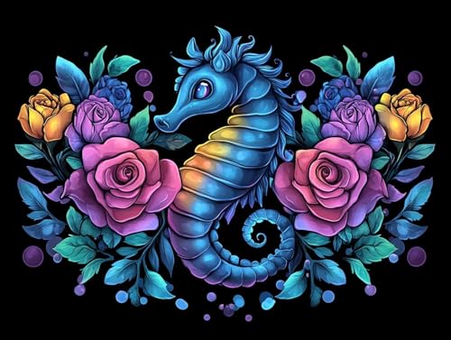 Seehorsechen Diamond Painting Erwachsene Groß XXL 20x30cm, 5D Diamond Painting Blau, DIY Runden Steine Kristall Kunst Basteln Erwachsene Anfänger Set, Wand Deko Wohnzimmer, Geschenke für Frauen E1-U3W von GOUFEENG