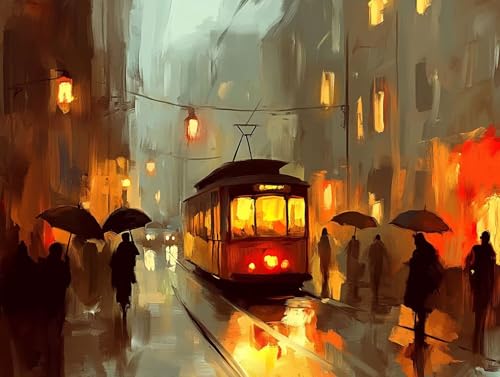 Tram Diamond Painting Erwachsene Groß XXL 25x35cm, 5D Diamond Painting Regen, DIY Runden Steine Kristall Kunst Basteln Erwachsene Anfänger Set, Wand Deko Wohnzimmer, Geschenke für Frauen 87-T6T von GOUFEENG