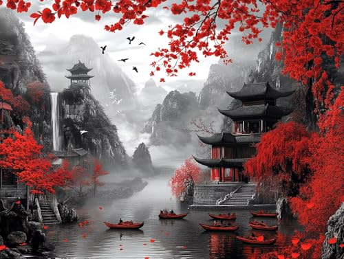 Wasserfall Diamond Painting Erwachsene Groß XXL 35x45cm, 5D Diamond Painting Landschaft, DIY Runden Steine Kristall Kunst Basteln Erwachsene Anfänger Set, Wand Deko Wohnzimmer, Geschenke 8V-6I6 von GOUFEENG