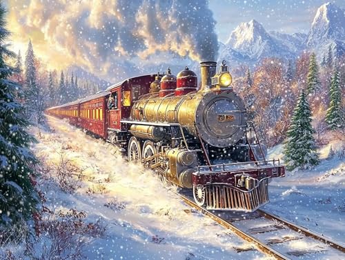 Zug Diamond Painting Erwachsene Groß XXL 20x30cm, 5D Diamond Painting Schneeszene, DIY Runden Steine Kristall Kunst Basteln Erwachsene Anfänger Set, Wand Deko Wohnzimmer, Geschenke für Frauen 8L-VUU von GOUFEENG