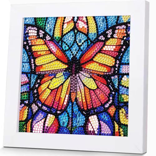 Schmetterling Diamond Painting Kinder- Diamant Painting für Bastelset Kinder ab 6 Jahre, DIY 5D Diamant Painting Bilder für Basteln Mädchen 6 7 8 9 10 11 12 Jahre mit Diamond Painting Zubehör 18x18cm von GOUGOUFAFA