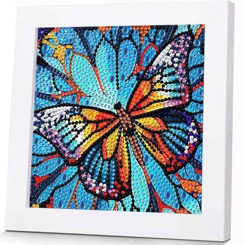 Schmetterling Diamond Painting Kinder- Diamant Painting für Bastelset Kinder ab 6 Jahre, DIY 5D Diamond Painting Bilder für Basteln Mädchen 6 7 8 9 10 11 12 Jahre mit Diamant Painting Zubehör 18x18cm von GOUGOUFAFA