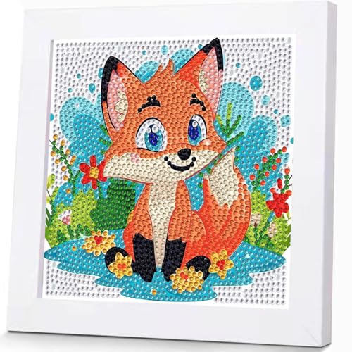 Diamond Painting Kinder Tiere- Fuchs Diamant Painting für Bastelset Kinder ab 6 Jahre, DIY 5D Diamant Painting Bilder für Basteln Mädchen 6 8 10 12 Jahre mit Diamond Painting Zubehör 18x18cm von GOUGOUFAFA