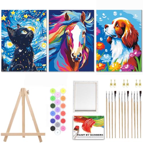 GOUGOUFAFA 3 Stück Malen Nach Zahlen Kinder- Malen Nach Zahlen Tiere Mit Holzrahmen Holzstaffelei ab 5 6 7 8 9 Jahre Mädchen Jungen, Malen Kinder mit Rahmen 12 Pinsel und Acrylfarben, 24X30cm GOUGOUFAFA 3 Stück Malen Nach Zahlen Kinder- Malen Nach Zahlen Tiere Mit Holzrahmen Holzstaffelei ab 5 6 7 8 9 Jahre Mädchen Jungen, Malen Kinder mit Rahmen 12 Pinsel und Acrylfarben, 24X30cm von GOUGOUFAFA