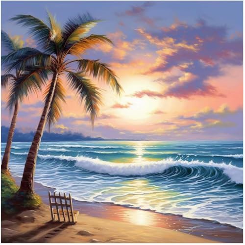 Strand Diamond Painting Erwachsene- 5D Diamant Painting Bilder, Diamant Painting für Erwachsene und Anfänger mit Diamond Painting Zubehör, DIY Mosaikherstellung Bastelset für Haus Wanddeko, 35x35cm von GOUGOUFAFA