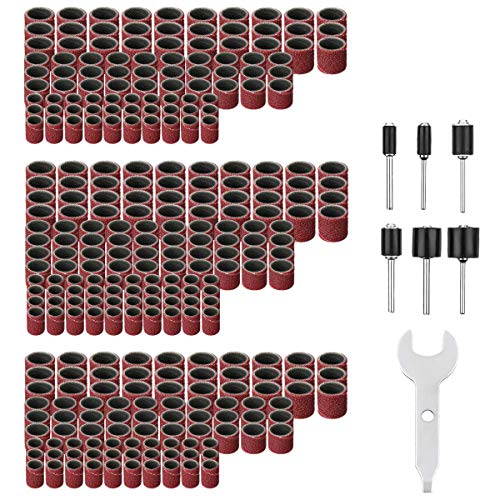 307-teiliges Trommel-Set Schleiftrommel-Set, 300 Stück Schleifhülsen (80/120/240) + 6 Stück Trommeldorne für Werkzeug (2,35 mm/3,17 mm) + 1 Ringmaulschlüssel von GOURIDE