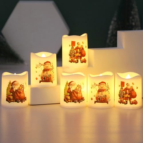 GOUTOOL Flammenlose Weihnachts-Kerzenlichter-Set, batteriebetrieben, weihnachtliche LED-Teelichter in festlichen Designs, Weihnachts-Partyzubehör, Teelichtkerzen für Urlaubsdekoration, 6 Stück GOUTOOL Flammenlose Weihnachts-Kerzenlichter-Set, batteriebetrieben, weihnachtliche LED-Teelichter in festlichen Designs, Weihnachts-Partyzubehör, Teelichtkerzen für Urlaubsdekoration, 6 Stück von GOUTOOL