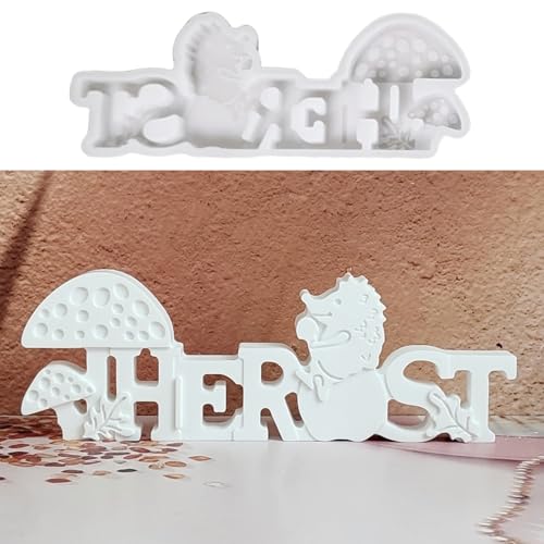 Silikonformen Gießformen,Gießformen Silikon Herbst,Silikonform Kerzen,Giessformen Silikon Halloween,Silikonform Buchstaben mit Igel Pilz,für Herbsternte,Halloween,Thanksgiving DIY Basteln Dekoration von GOUYENG
