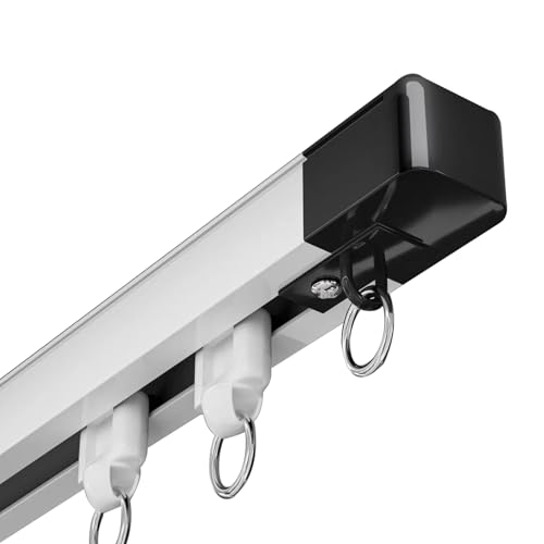 Deckenschiene für Vorhänge, Aluminium-Vorhangschiene, Gardinenstange mit Rollhaken, robuste Vorhangschiene, Raumteiler-Vorhangstange für Schlafzimmer (Größe: 145–270 cm, Farbe: Deckenhalterung) von GOUZIBHD