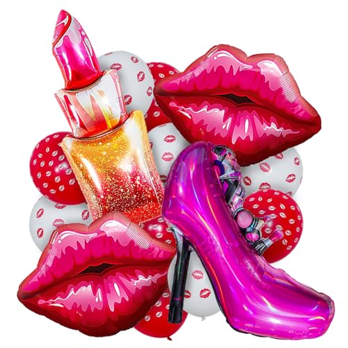 14-teiliges Lippen-Lippenstift-High-Heels-Ballon-Partydekorationsset, für Damen, Junggesellinnenabschied, Geburtstagsparty-Dekorationen, Hochzeit, Brautparty, Make-up, Spa, Partyzubehör für Mädchen 14-teiliges Lippen-Lippenstift-High-Heels-Ballon-Partydekorationsset, für Damen, Junggesellinnenabschied, Geburtstagsparty-Dekorationen, Hochzeit, Brautparty, Make-up, Spa, Partyzubehör für Mädchen von GOVAODE