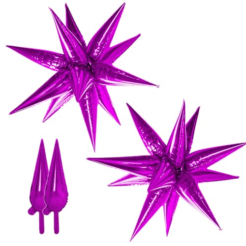 2 x magentafarbene 101,6 cm große Explosionsstern-Luftballons aus Aluminiumfolie, Rosenrot, Sternen-Ballons mit Stachelpunkt, Sternballon für Geburtstagsparty, Hochzeit, Babyparty, Fotohintergrund von GOVAODE
