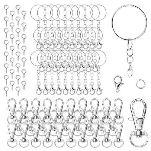 150 Stück Karabinerverschlüsse Schlüsselketten Set, 25mm Silber Schlüsselringe mit Kette, Karabinerhaken Schlüsselanhänger Basteln Zubehör, Selber Machen Schlüsselanhänger Ringe für DIY Schlüssel 150 Stück Karabinerverschlüsse Schlüsselketten Set, 25mm Silber Schlüsselringe mit Kette, Karabinerhaken Schlüsselanhänger Basteln Zubehör, Selber Machen Schlüsselanhänger Ringe für DIY Schlüssel von GOWTX