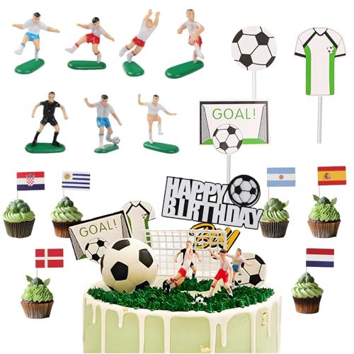 28Stks Fußball Tortendeko Set, Thema Sport Fussball Cupcake Deko, Happy Birthday Fußball Figuren Tortenaufleger, Jungen Fussball Kuchen Deko mit 2 Armbändern für Kinder Party Geburtstag 28Stks Fußball Tortendeko Set, Thema Sport Fussball Cupcake Deko, Happy Birthday Fußball Figuren Tortenaufleger, Jungen Fussball Kuchen Deko mit 2 Armbändern für Kinder Party Geburtstag von GOWTX