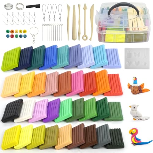 36 Farben Ofen Backen Modelliermasse Set, Sicher Polymer Ton Block, Weiche Selbermachen Polymer Modelliermasse mit Werkzeug, Zubehör Benutzerhandbuch Aufbewahrungsbox, Bastelmasse für Kinder von GOWTX