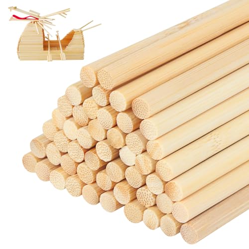 50 Stück Holzstäbe Holzstange, 30cm x 6mm Birkenholz Bastelstäbe, Birkenholz Holzstäbe zum Basteln, Holzstab Rundstäbe Holzstäbchen, Hochwertige Unvollendet Bastelstäbe Runder Stock (Bambus) von GOWTX
