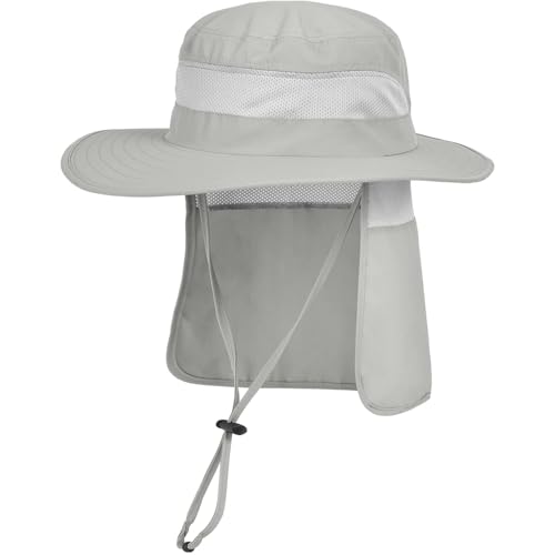 Fischerhut Sonnenhut for Herren, mit Nackenklappe, Faltbarer Boonie-Hut aus Netzstoff for den Sommer, for Angeln, Wandern, Gartenarbeit(Light Grey) von GOXQIT