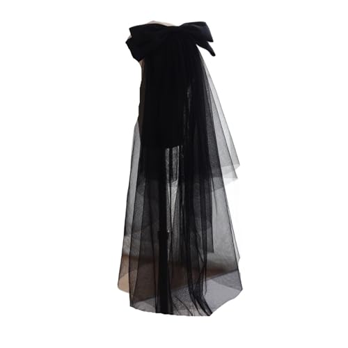 GOXQIT Brautschleier 2 Stück weicher Hochzeitsschleier, zweilagig, Tüll, Hochzeit, Brautschleier aus Satin, Schleife mit Haarkamm for die Hochzeit(Black) von GOXQIT