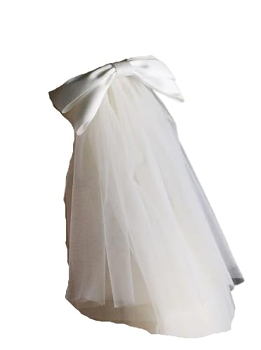 GOXQIT Brautschleier 2 Stück weicher Hochzeitsschleier, zweilagig, Tüll, Hochzeit, Brautschleier aus Satin, Schleife mit Haarkamm for die Hochzeit(White) von GOXQIT