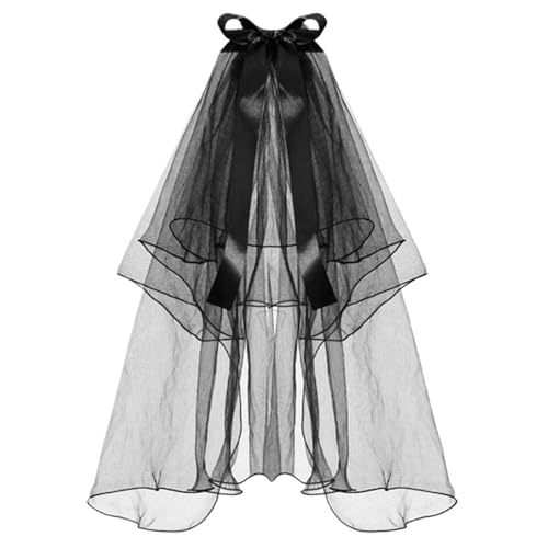 GOXQIT Brautschleier Brautschleier, einfacher Hochzeitsschleier, Braut-Braut-Tüll-Haarzubehör for die Hochzeit(Black) von GOXQIT