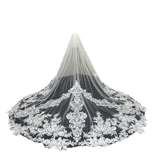 GOXQIT Brautschleier Damen-Hochzeitsschleier, elegant, lang, Brautschleier, Spitzenapplikationen, charmant, großzügig for die Hochzeit(400cm) von GOXQIT