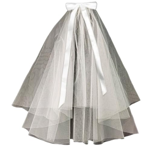 GOXQIT Brautschleier Doppelschichtiger Hochzeitsschleier, einfacher Brautschleier, Brautkopf mit Haarkamm for Hochzeit, Brautzubehör(Beige) von GOXQIT