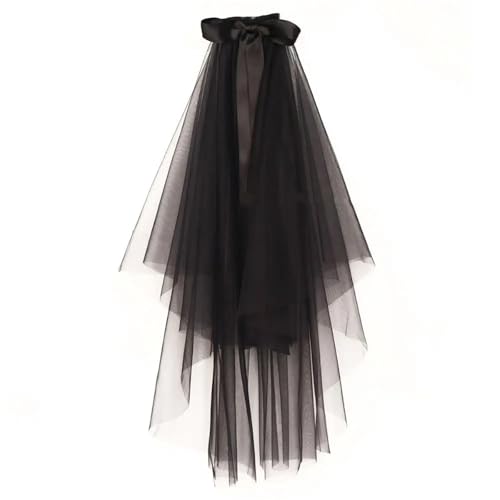 GOXQIT Brautschleier Doppelschichtiger Hochzeitsschleier, einfacher Brautschleier, Brautkopf mit Haarkamm for Hochzeit, Brautzubehör(Black) von GOXQIT