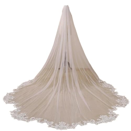 GOXQIT Brautschleier Eleganter Hochzeitsschleier, Langer Brautschleier mit Kamm, gewellte Spitze, Mantilla for Braut- und Hochzeitsaccessoires(250cm) von GOXQIT