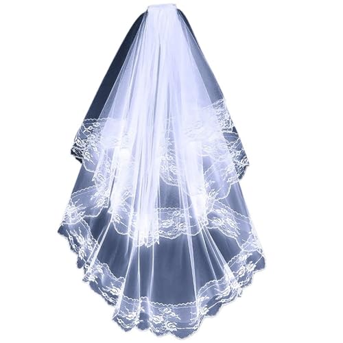 GOXQIT Brautschleier Hochzeit Schleier Frauen Mantilla Elegante Braut Schleier Stickerei Floral Spitze for Hochzeit Haar Zubehör(White) von GOXQIT