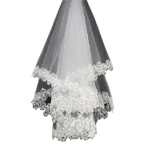 GOXQIT Brautschleier Kurzer Hochzeitsschleier mit Paillettenrand, Tüll, Brautschleier, einstufig, mit Perlen, 120 cm, for Hochzeit, Braut-Accessoire GOXQIT Brautschleier Kurzer Hochzeitsschleier mit Paillettenrand, Tüll, Brautschleier, einstufig, mit Perlen, 120 cm, for Hochzeit, Braut-Accessoire von GOXQIT