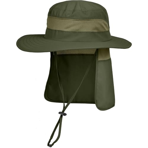 GOXQIT Fischerhut Sonnenhut for Herren, mit Nackenklappe, Faltbarer Boonie-Hut aus Netzstoff for den Sommer, for Angeln, Wandern, Gartenarbeit(Green) von GOXQIT